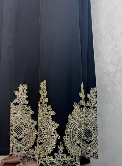 LM015 Luxury Gold Embroidery Open Abaya (Premium) - LumosModesty