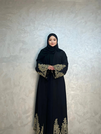 LM015 Luxury Gold Embroidery Open Abaya (Premium) - LumosModesty