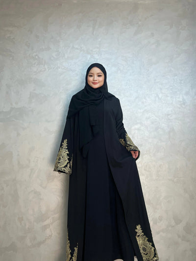 LM015 Luxury Gold Embroidery Open Abaya (Premium) - LumosModesty