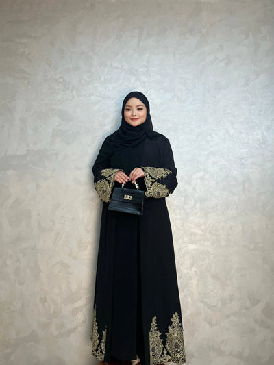 LM015 Luxury Gold Embroidery Open Abaya (Premium) - LumosModesty