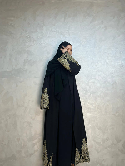 LM015 Luxury Gold Embroidery Open Abaya (Premium) - LumosModesty