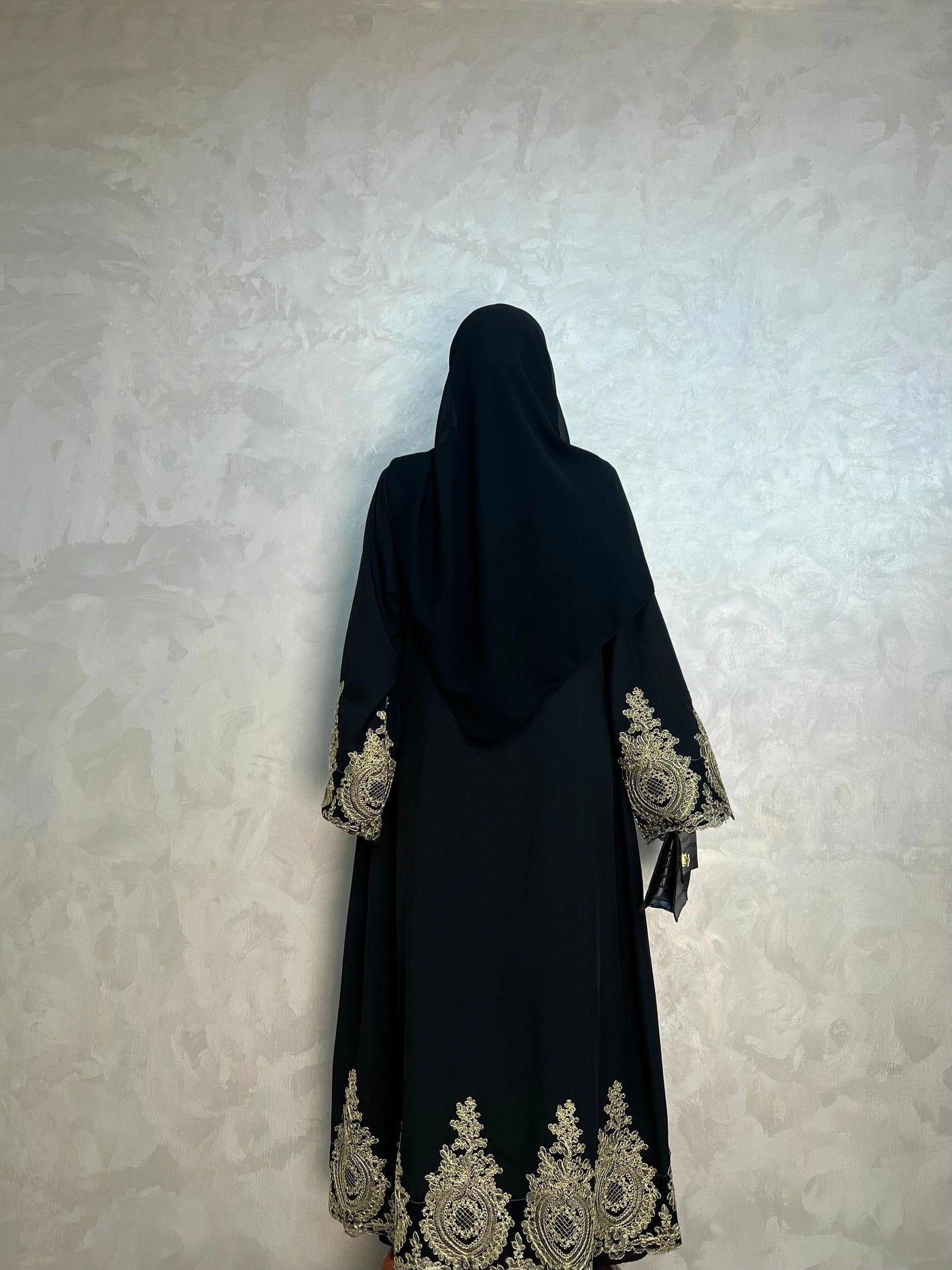 LM015 Luxury Gold Embroidery Open Abaya (Premium) - LumosModesty