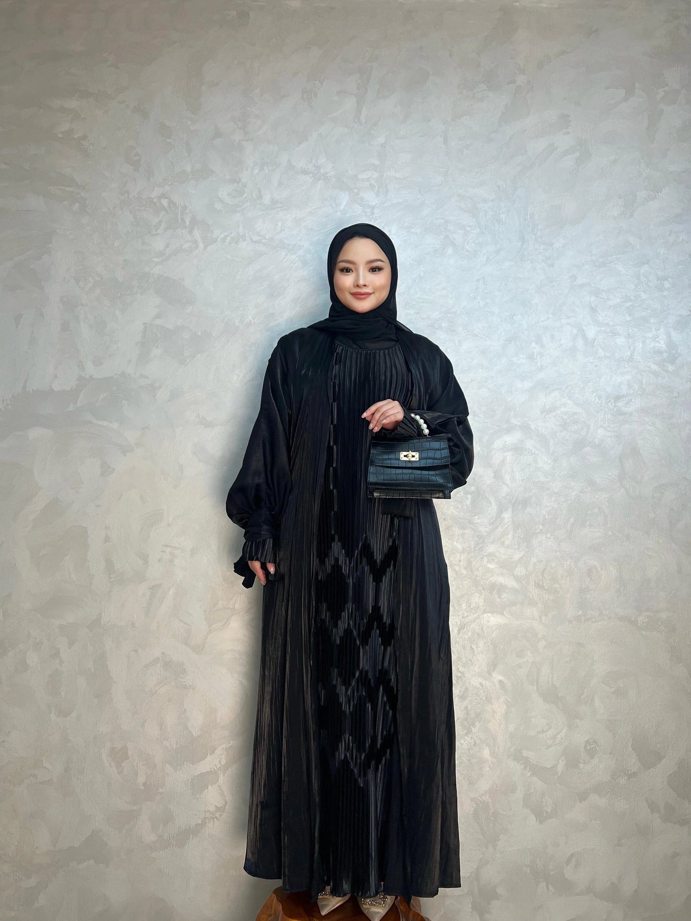 LM016 Modest Bubble Sleeves Abaya Two Pieces Set - LumosModesty