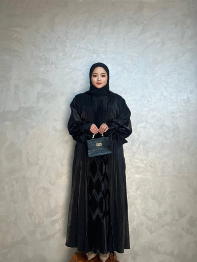 LM016 Modest Bubble Sleeves Abaya Two Pieces Set - LumosModesty