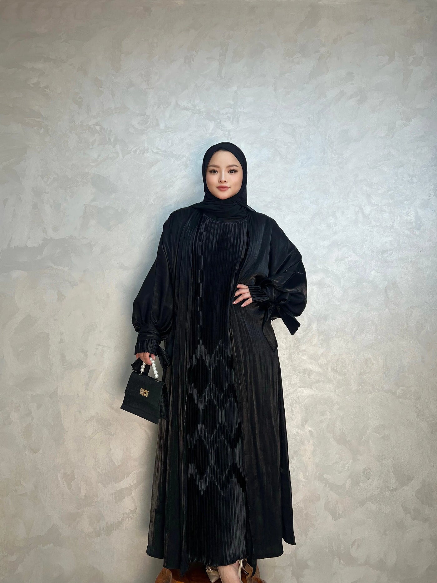 LM016 Modest Bubble Sleeves Abaya Two Pieces Set - LumosModesty