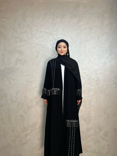 LM017 Shimmering Tassel-Diamond Tassel Abaya - LumosModesty