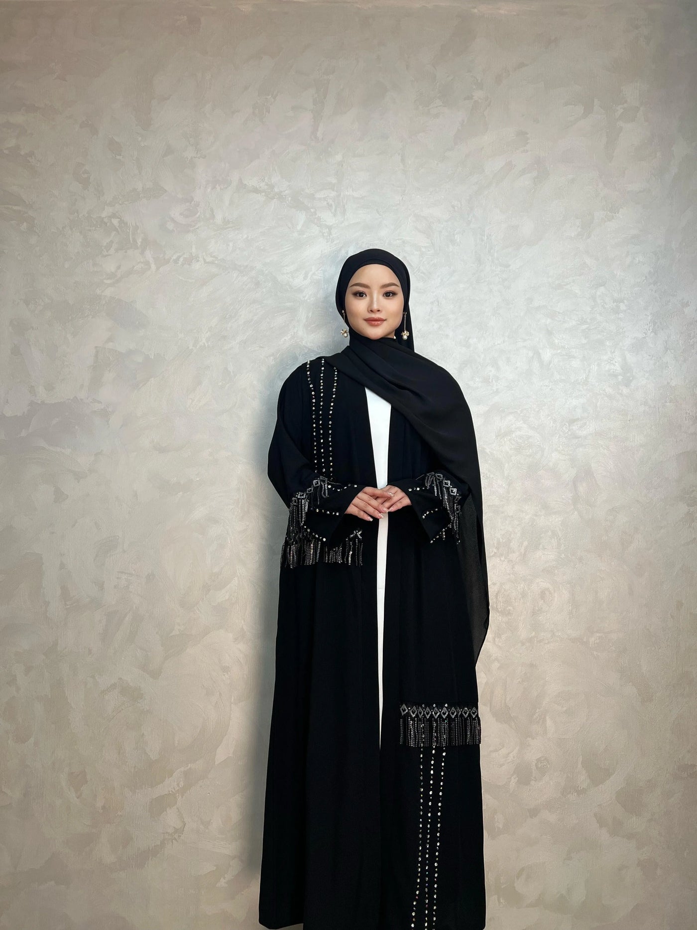 LM017 Shimmering Tassel-Diamond Tassel Abaya - LumosModesty