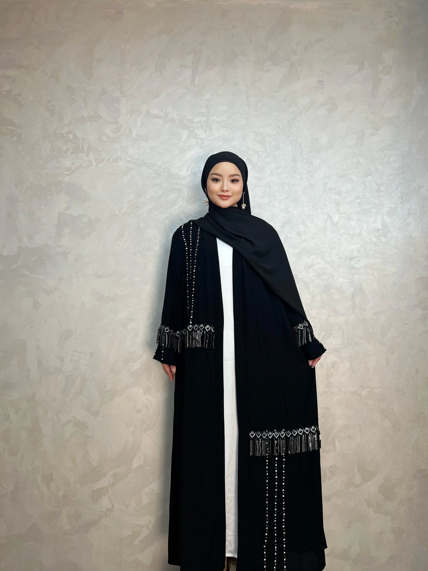 LM017 Shimmering Tassel-Diamond Tassel Abaya - LumosModesty