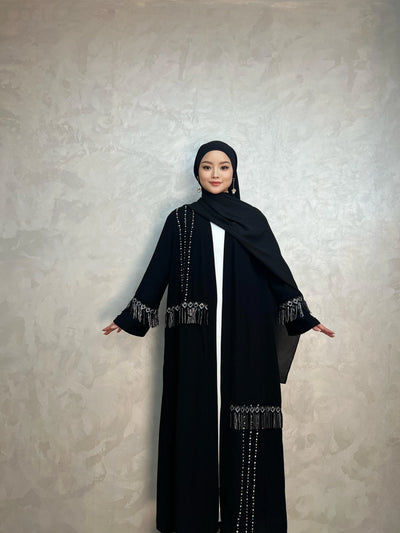 LM017 Shimmering Tassel-Diamond Tassel Abaya - LumosModesty