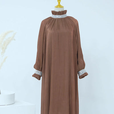 LM024 Shimmering Sequin Abaya Maxi Dress with Belt - LumosModesty