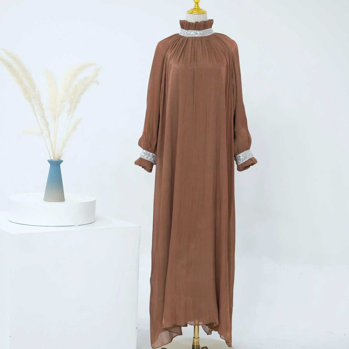 LM024 Shimmering Sequin Abaya Maxi Dress with Belt - LumosModesty