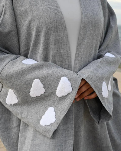 LM027 Cloud Kimono Sahāb Linen Texture Open Abaya Cardigan - LumosModesty