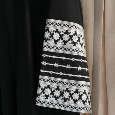 LM039 Dunya Embroidery Linen Texture Open Abaya Cardigan with Belt and Pockets - LumosModesty