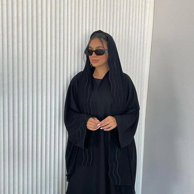 LM043 Wave Abaya Cardigan with Hijab-lumosmodesty