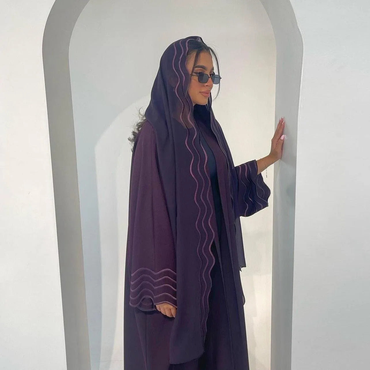 LM043 Wave Abaya Cardigan with Hijab-lumosmodesty