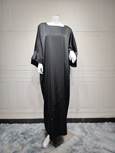 LM045 Striped Dress -Diamonds Embellishment Kaftan Maxi -Stripedress Abaya -Arabic Muslim Women Clothing - LumosModesty