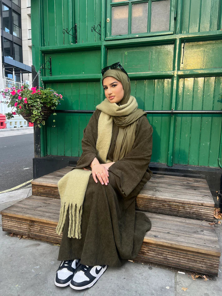 LM049 Corduroy Winter Thick Maxi Dress Closed Abaya | Warm Modest Islamic Wear for Women