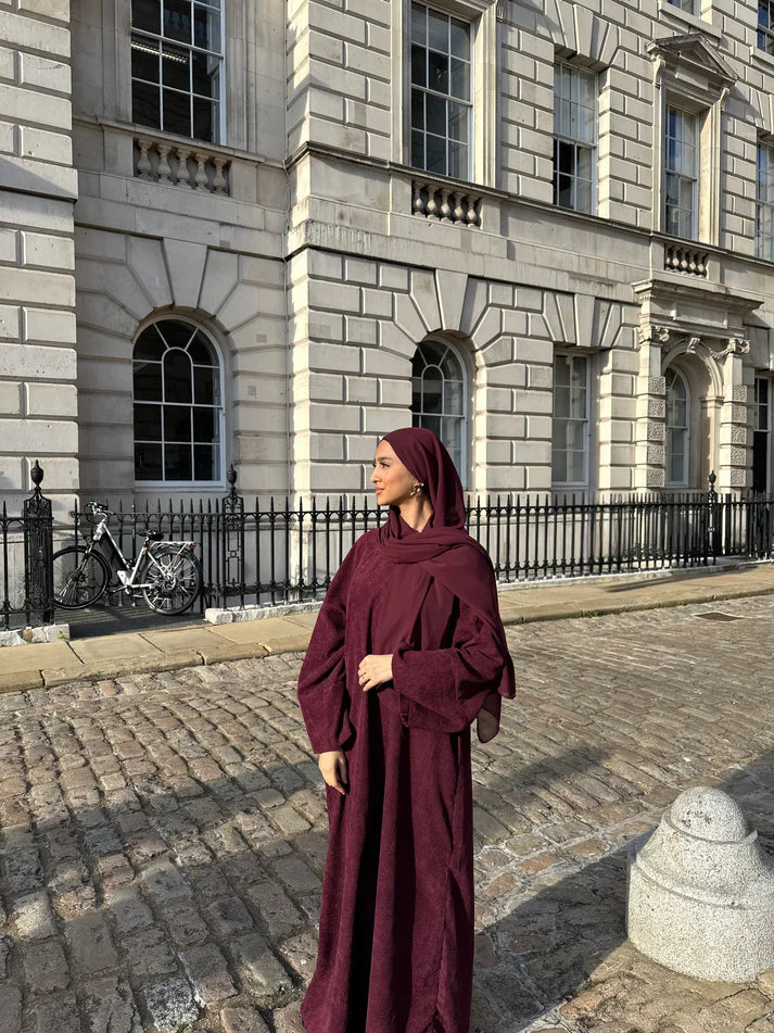 LM049 Corduroy Winter Thick Maxi Dress Closed Abaya | Warm Modest Islamic Wear for Women