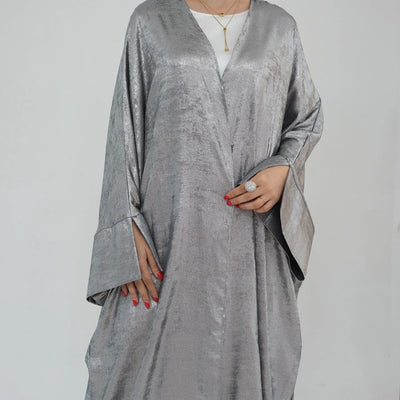 LM051 EID - Luxury Metallic Open Abaya Kaftan Dress Shimmer Shiny 2024