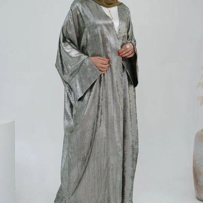 LM051 EID - Luxury Metallic Open Abaya Kaftan Dress Shimmer Shiny 2024