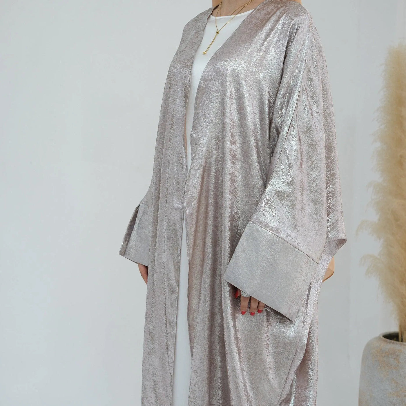 LM051 EID - Luxury Metallic Open Abaya Kaftan Dress Shimmer Shiny 2024