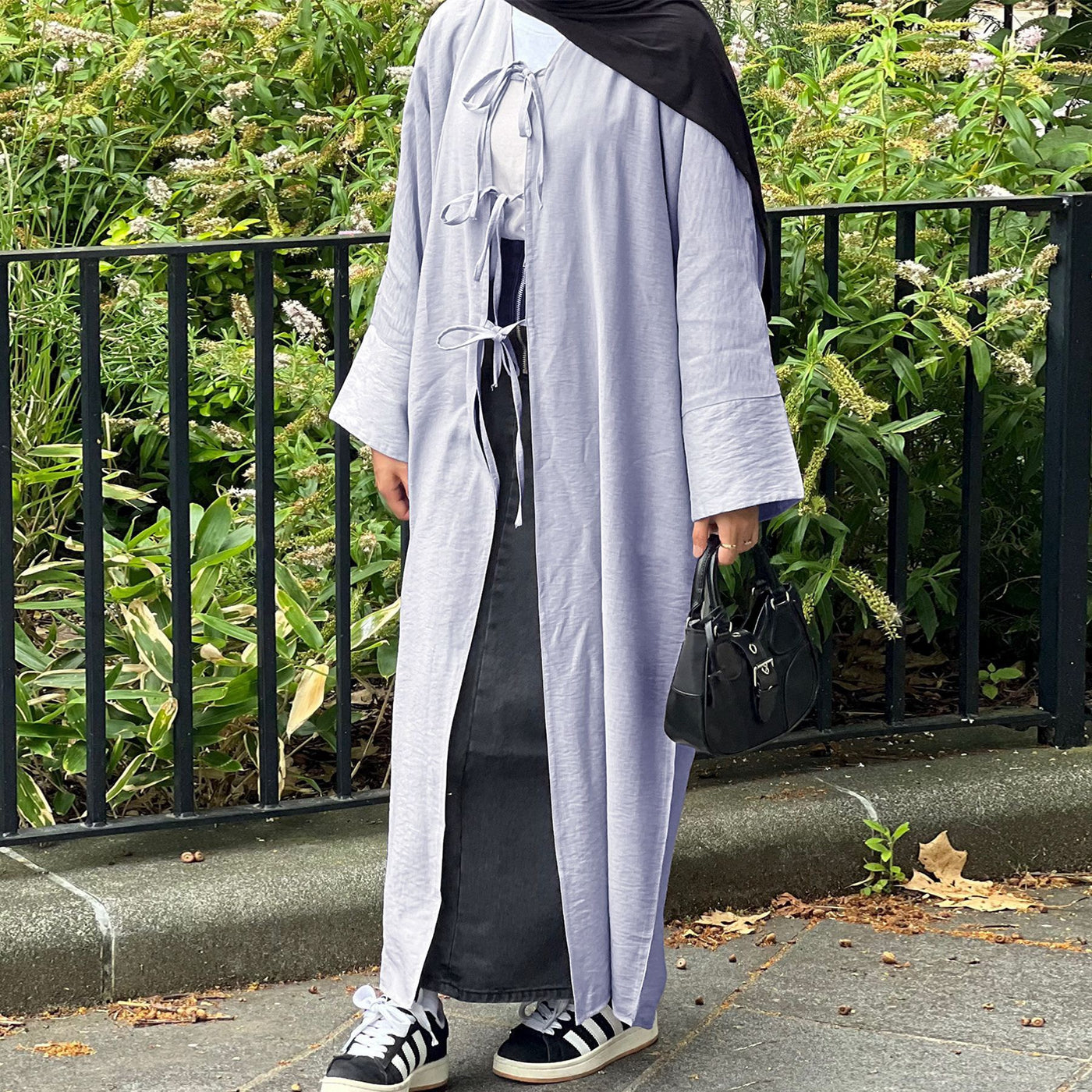 LM063 Crepe Kimono Style Open Abaya with Jazz Tie Front | Summer Modest Islamic Wear for Women