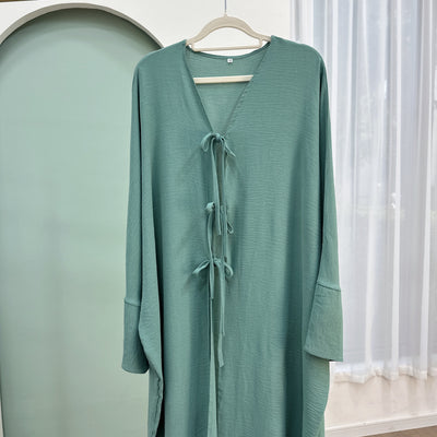 LM063 Crepe Kimono Style Open Abaya with Jazz Tie Front | Summer Modest Islamic Wear for Women