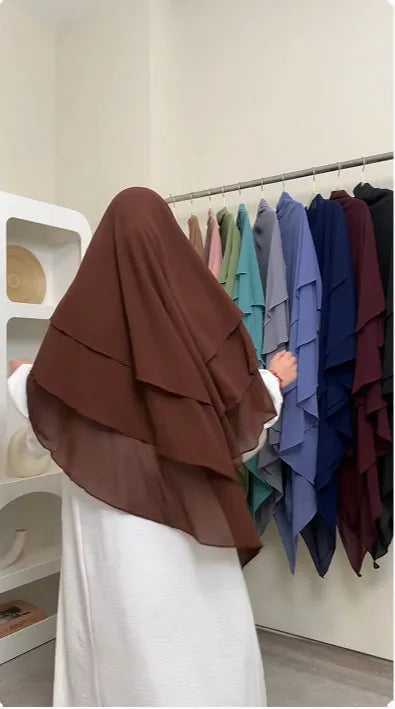 LM509 New Three Layer chiffon Khimar-lumosmodesty