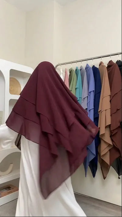 LM509 New Three Layer chiffon Khimar-lumosmodesty