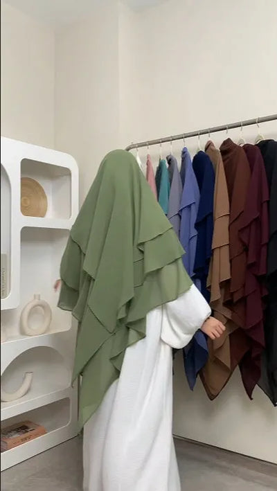 LM509 New Three Layer chiffon Khimar-lumosmodesty