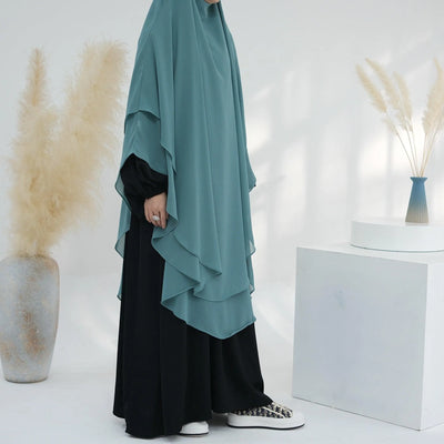 LM510 Double Layers Long Khimar Maxi Chiffon-lumosmodesty