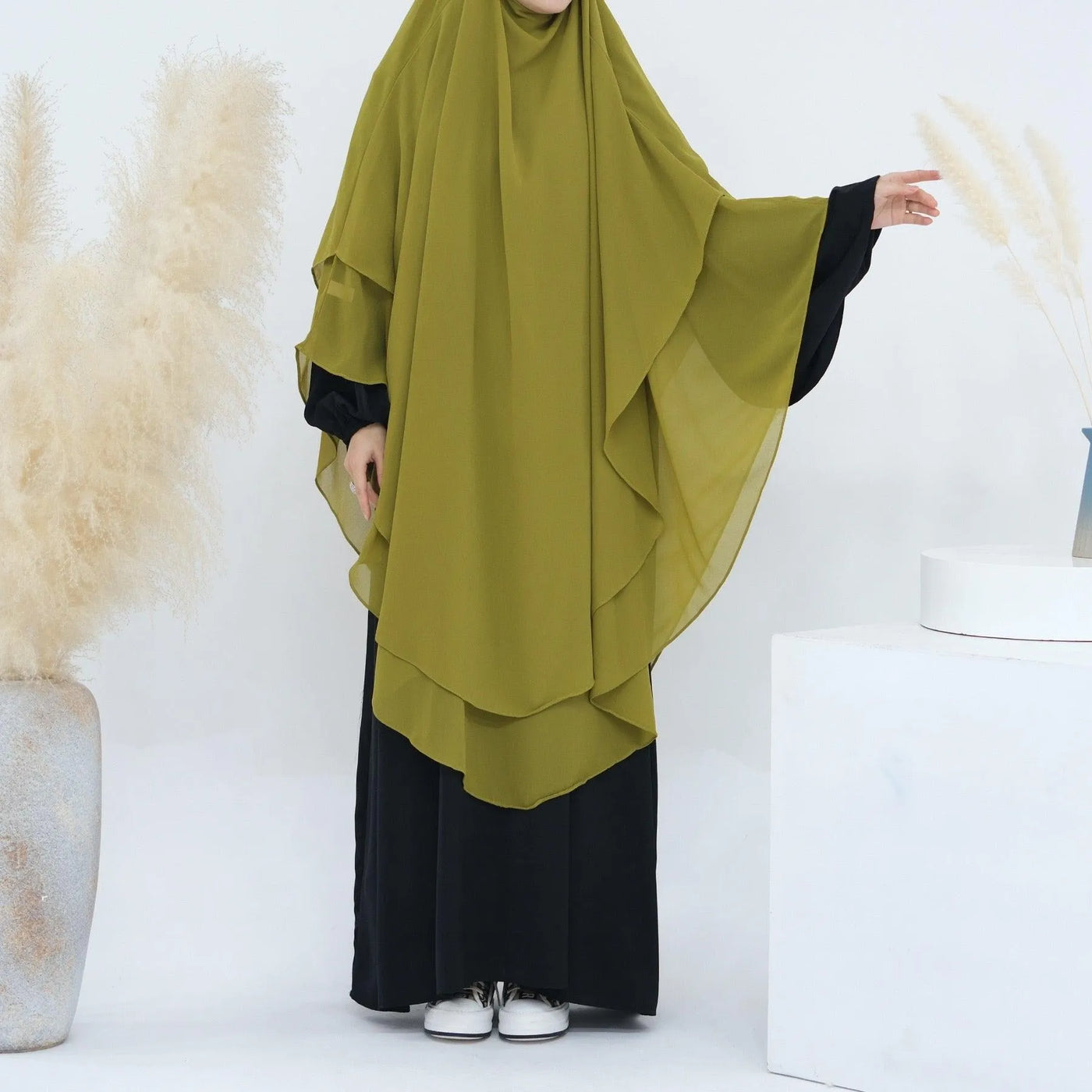 LM510 Double Layers Long Khimar Maxi Chiffon-lumosmodesty