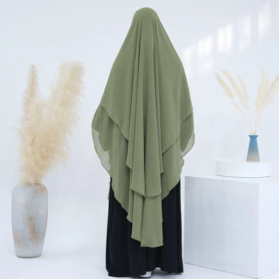 LM510 Double Layers Long Khimar Maxi Chiffon-lumosmodesty