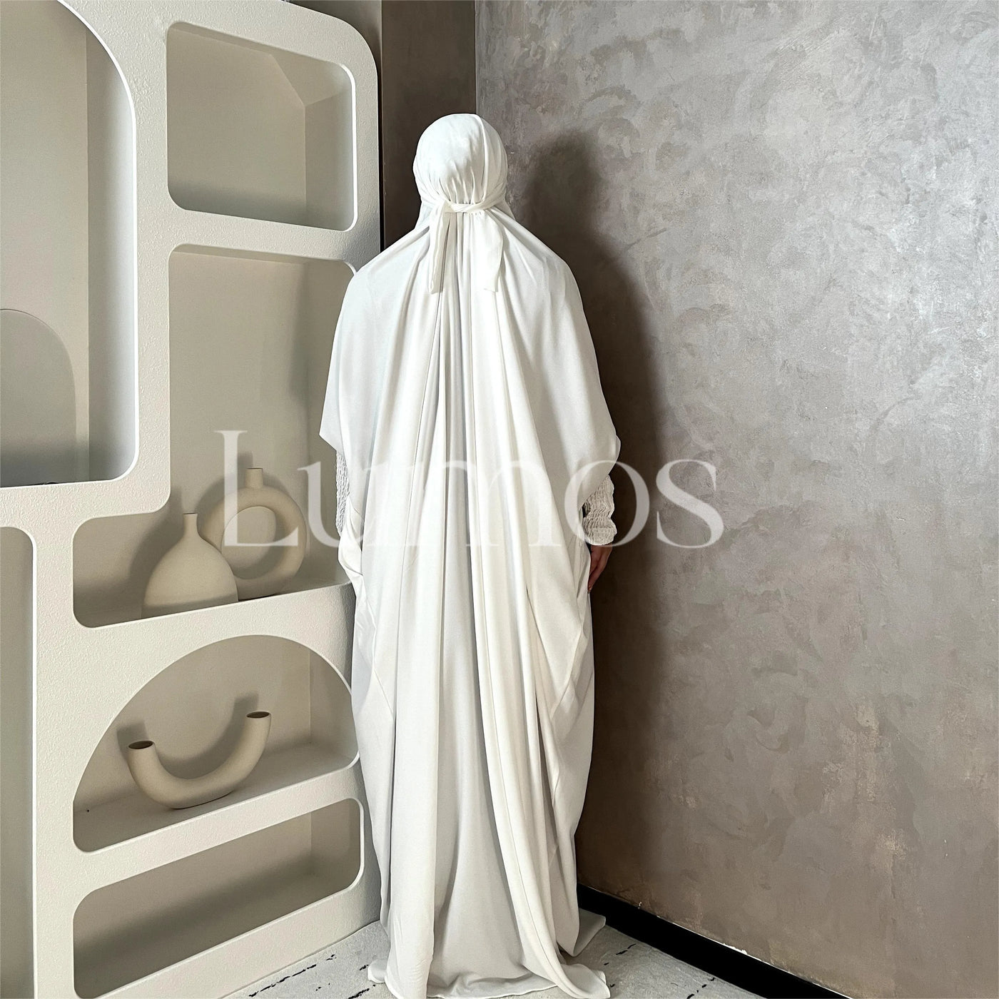 Umrah Collection White 1 Pieces Satin Jilbab Come With A White Niqab And White Undercap Islamic Translucent Muslim Women - LumosModesty